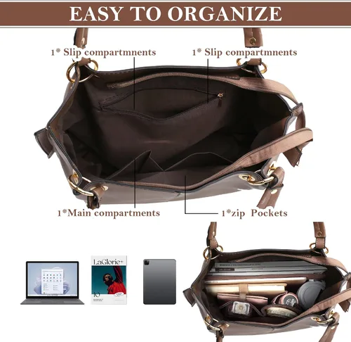 Vista 6 de HimmLig Juego de bolsas de mano para mujer, bolso grande y bolso de mano de cuero vegano, bolsa de hombro, bolsa cruzada, juego de 3 piezas