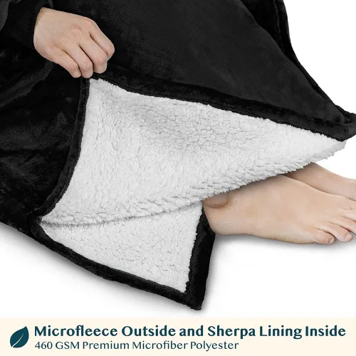 Vista 9 de PAVILIA Manta con Capucha para Mujeres, Manta Sherpa Usable para Hombres, Sudadera Cálida de Gran Tamaño, Manta con Capucha y Suéter, Negro