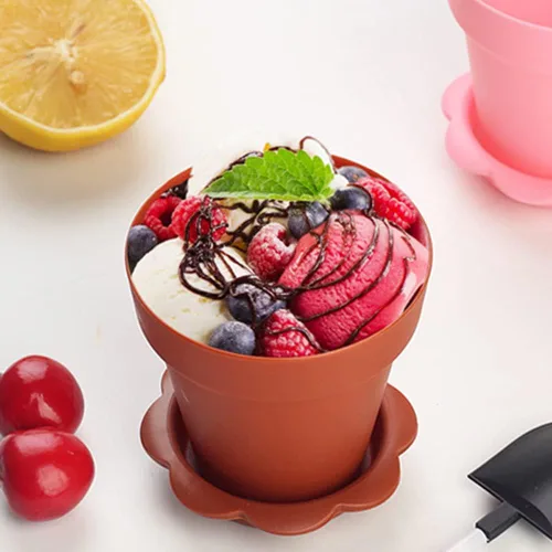 Vista 6 de Paquete de 50 vasos de postre en maceta de 6.1 fl oz de plástico de 6 onzas con tapa y cuchara, taza de degustación de aperitivos, adecuada