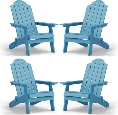 Vista 27 de MXIMU Silla Adirondack plegable para exteriores: sillas Adirondack fáciles de montar y cómodas, silla de plástico compuesto para todo tipo de clima