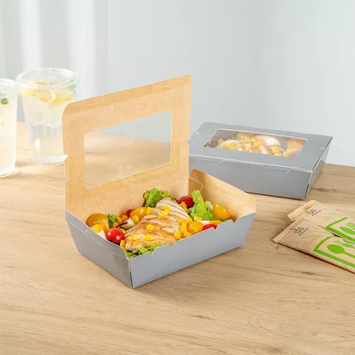 Vista 3 de Restaurantware Cafe Vision - Cajas desechables de 42 onzas para llevar, 200 cajas de papel para alimentos, bloqueo de bisagra, resistente a