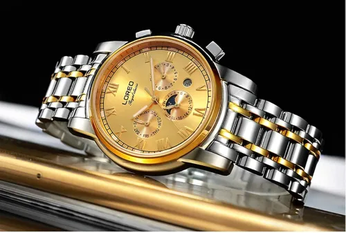 Vista 5 de LOREO - Reloj automático para hombre multifunción de acero inoxidable, cristal de zafiro, resistente al agua, color azul