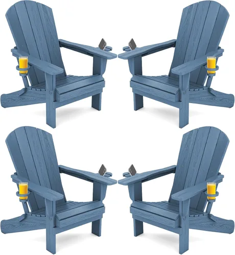 Vista 25 de SERWALL Silla Adirondack plegable, Silla Adirondack HDPE con textura de madera - gris