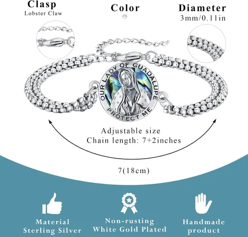 Vista 58 de Pulsera unisex de San Miguel/Cristóbal/Benedicto/Jude/José/Guadalupe/Ángel de la Guarda/Santa Muerte Pulsera de plata de ley 925 con cadena de doble
