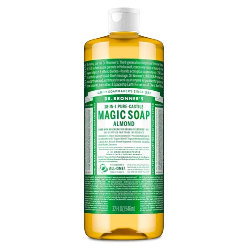 Vista 11 de Dr. Bronner's - Jabón líquido de Castilla puro (almendra, 8 onzas) - Hecho con aceites orgánicos, 18 usos en 1: Cara, cuerpo, cabello, ropa