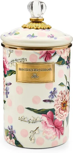Vista 10 de MACKENZIE-CHILDS Bote de Esmalte, Contenedor de Almacenamiento de Cocina con Tapa, Grande, Wild Rose Brown Hand-applied design, made from enameled