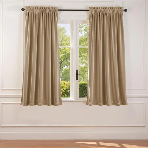 Vista 55 de Lazzzy - Cortinas de terciopelo blanco de 63 pulgadas de largo para sala de estar o dormitorio, cortinas con filtro de luz, aislación térmica