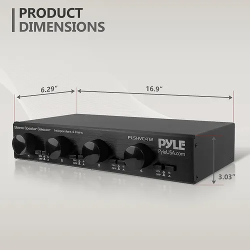 Vista 7 de Pyle Selector de Altavoces Estéreo de Alta Potencia de 4 Canales con Control de Volumen - Construcción de Carcasa Resistente y Duradera, Disipador
