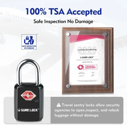 Vista 2 de Sure Lock Cerraduras de equipaje aprobadas por la TSA con llaves para viajes, cuerpo de aleación de zinc con grillete de acero, llave similar, llave