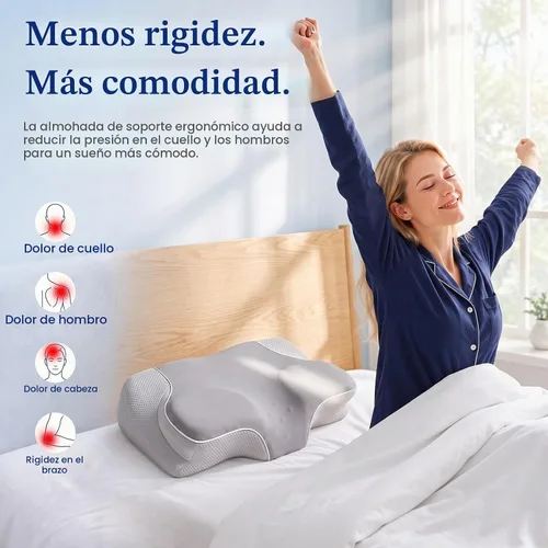 Vista 4 de Almohada cervical para el cuello para aliviar el dolor, almohada ergonómica de espuma viscoelástica para soporte de cuello y hombros, gris, 23.6 x