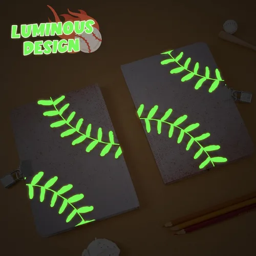 Vista 2 de WERNNSAI Diario luminoso de béisbol para niños, diario secreto con cerradura y llaves, cuaderno de diario para niños, regalo de cumpleaños y Navidad