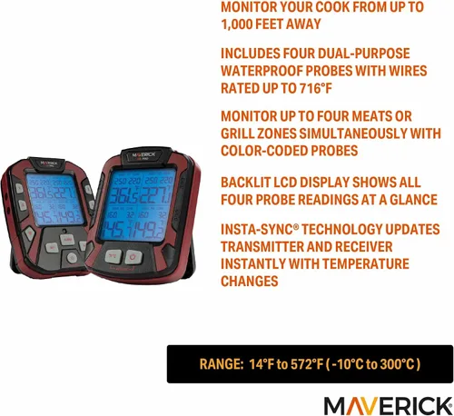 Vista 2 de Maverick XR-50 - Termómetro digital inalámbrico con 4 sondas para barbacoa y carne de SnS Grills