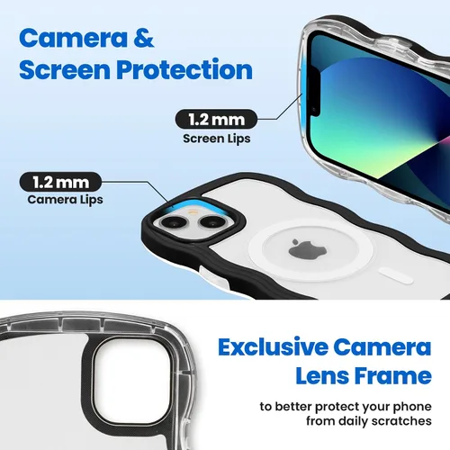 Vista 5 de ZCDAYE Bonita funda de onda rizada para iPhone 13, iPhone 13 (6.1 pulgadas), funda compatible con Magsafe, transparente, delgada, a prueba de Negro
