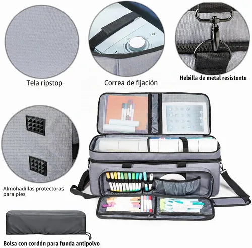 Vista 2 de Estuche de transporte de doble capa para Cricut Maker 4/3, Explore Air 2/3 Gris