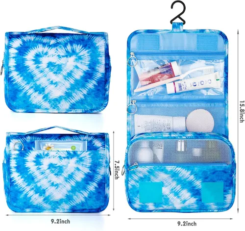 Vista 3 de Bolsa de aseo colgante de tie dye para niñas, bolsa de aseo de viaje para adolescentes, impermeable, para maquillaje y artículos de tocador, bolsa