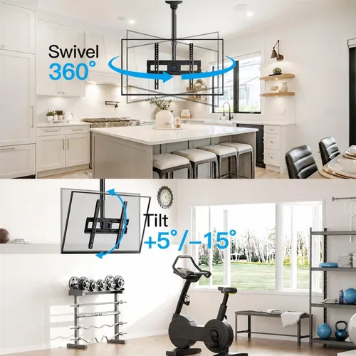 Vista 5 de PERLESMITH Soporte de TV de techo para pantallas planas de 26 a 65 pulgadas, VESA máximo de 15.748 x 15.748 in, soporte de TV de techo ajustable