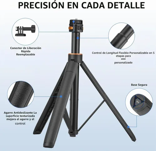 Vista 3 de Trípode para selfie stick de 64 pulgadas de bolsillo 3 4 4P para cámara GoPro, soporte extensible Xtra Muse de liberación rápida 1/4 pulgadas
