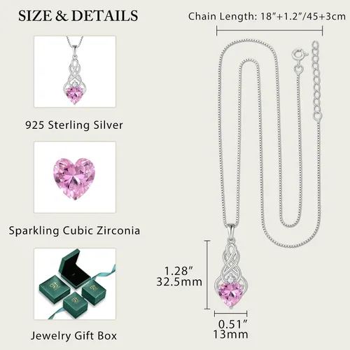 Vista 5 de FJ Infinity Celtic Knot Necklace 925 Sterling Silver Heart Birthstone Pendant Irish Good Luck Jewelry Gifts for Women