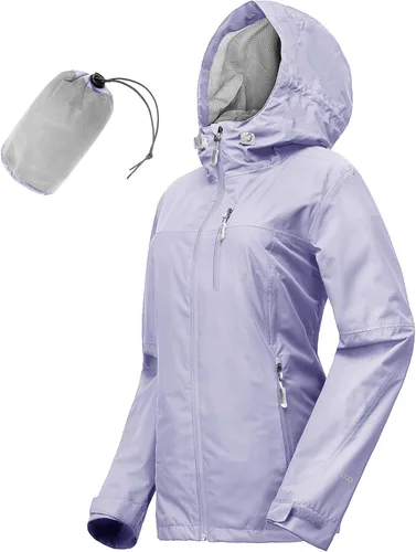 Vista 11 de Chaqueta impermeable plegable para mujer 33,000ft, ligera, impermeable, con capucha, para ciclismo y bicicleta, cortavientos Tono aguamarina