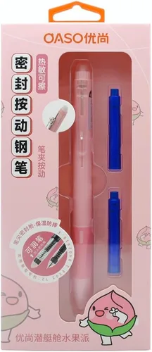 Vista 9 de OASO K019 - Juego de pluma estilográfica retráctil borrable de 0.020 in con 2 cartuchos de tinta azul, escritura suave para estudiantes escolares