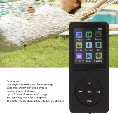 Vista 2 de Reproductor de MP3/MP4, reproductor de música MP3, compatible con tarjeta de memoria 32G, pantalla LCD digital clásica ultrafina de 1.8 pulgadas