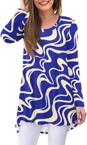 Vista 41 de AWULIFFAN Blusa tipo túnica holgada de manga larga con cuello redondo para mujer