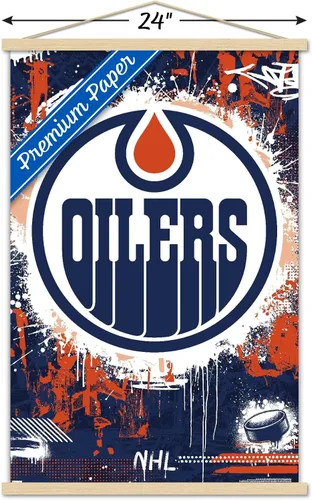 Vista 3 de Trends International NHL Edmonton Oilers - Póster de pared Maximalist Logo 23, 22.37 x 34.00 pulgadas, paquete de impresión premium y colgador