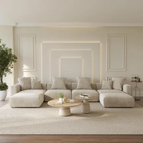 Vista 34 de WJShome Cloud Couch Sofá Seccional Modular, Sofá en Forma de L de 102 pulgadas con Otomana, Sofá de Pana Beige de 3 Asientos, Sofá Seccional