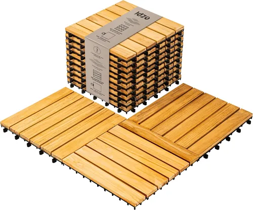 Vista 5 de IDZO Baldosas entrelazadas para terraza de 9.6 pies cuadrados - 10 piezas de baldosas de madera de acacia impermeables, baldosas para piso