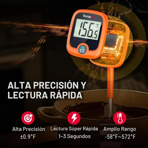 Vista 3 de TempPro TempDip - Termómetro digital de caramelo de 1 segundo con clip y pantalla LCD grande 10" Long Probe Instant Read Oil Frying Deep Fryer