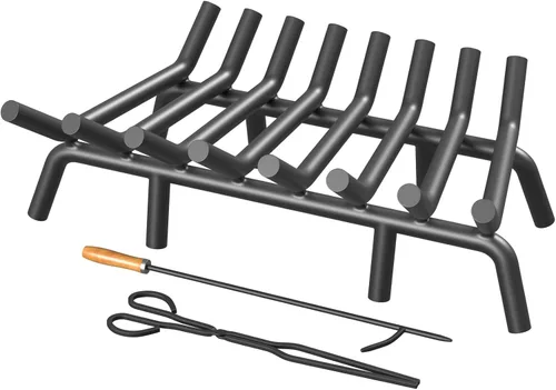 Vista 12 de Jusgym Rejilla de chimenea de 17 pulgadas, rejilla de leña de chimenea de acero sólido de servicio pesado con 6 patas de soporte, rejilla de leña