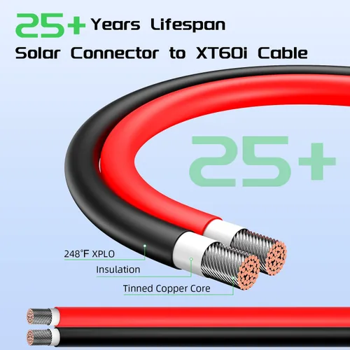 Vista 5 de Bateria Power Cable de conector XT60i de 10 AWG, calibre 10, 25 pies, cable de extensión solar a XT60i para panel solar plegable de RV, estación