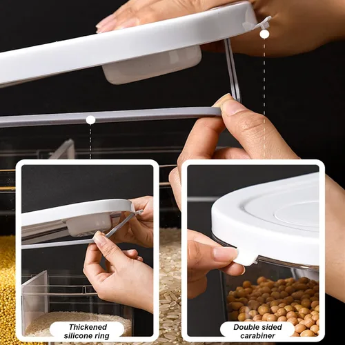 Vista 4 de Yuehuam Dispensador de alimentos secos, 12L montado en la pared, dispensador de granos de 5 rejillas, contenedor de almacenamiento de cereales