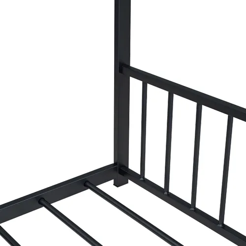 Vista 5 de Linique Cama de casa de metal de tamaño individual, marco de cama de piso no requiere caja de resorte, negro