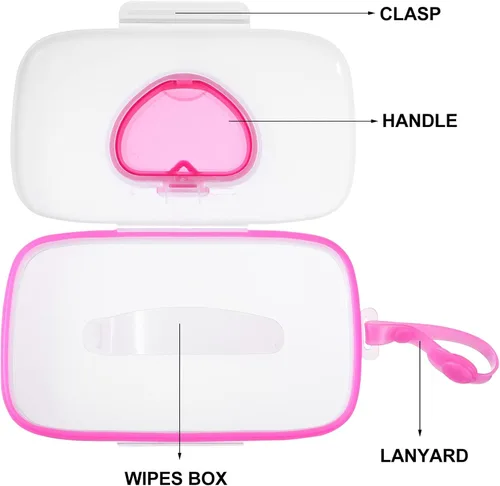 Vista 3 de Caja dispensadora de toallitas para bebé, 2 unidades, caja de pañuelos, contenedor de toallitas para toallitas para viajes, al aire libre, color rosa