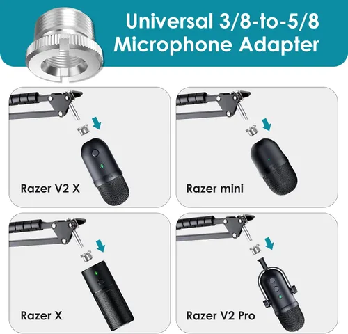 Vista 3 de Brazo de micrófono para micrófono Razer Seiren V2 X - Brazo de micrófono ajustable compatible con Razer Seiren V2 Pro, Seiren Mini y Seiren X, Razer