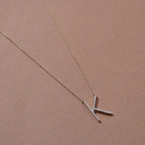 Vista 6 de Collar con colgante de plata de ley con inicial de diamante y tachonado del alfabeto de la A a la Z, joyería de regalo de amor personalizado
