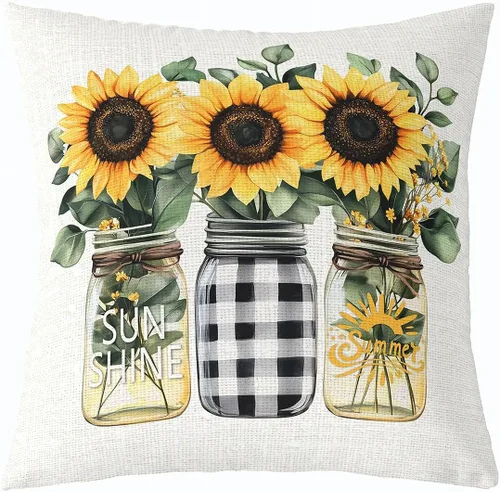 Vista 8 de Pack of 1 Daisy Florals Throw Pillow Cover,Cartoon Wildflowers Square Cushion Case Set Retro Country Style Decor Throw Porch Pillow Cases for Living