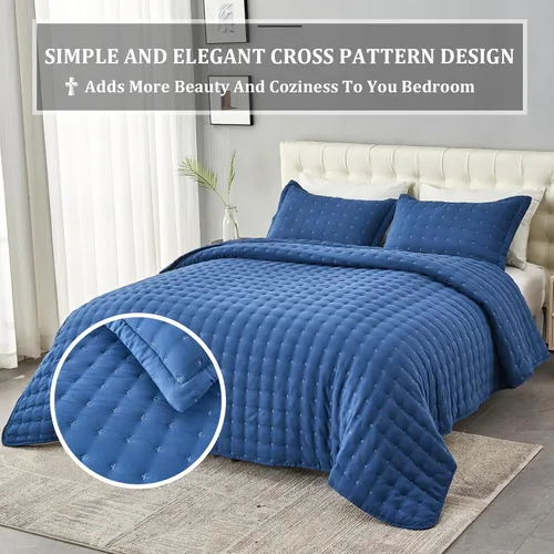 Vista 2 de OFIXI Juego de ropa de cama de tamaño Queen con fundas de almohada, colcha ligera y suave, funda de edredón de microfibra prelavada, colcha de cama