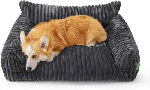 Vista 9 de Lindo sofá cama para mascotas, sofá de apoyo para gatos de interior, sofá cama pequeño para perros pequeños, beige, 24 pulgadas