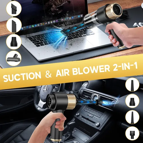 Vista 2 de JONYJ Aspiradora de Mano para Automóvil, 16000PA Aspiradora de Mano Portátil Inalámbrica, 2 en 1 Soplador de Aire y Aspiradora con Luz LED, Negro