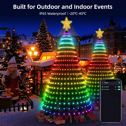 Vista 7 de Luces inteligentes para árbol de Navidad de 7 pies, 400 LED RGB + blanco, DIY 16 millones de colores y 12 modos, aplicación y control remoto