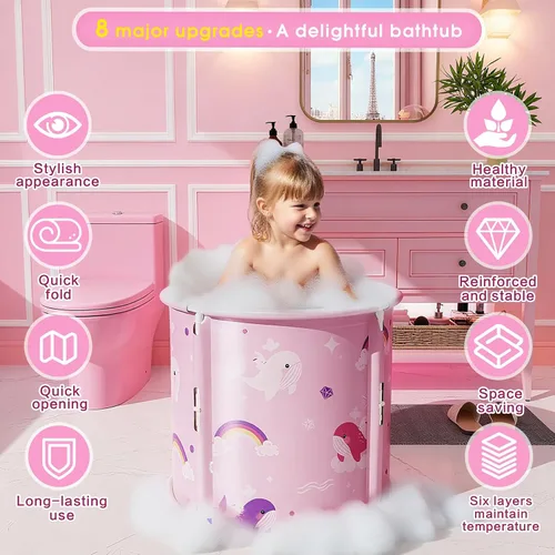 Vista 2 de Bañera portátil, bañera plegable para niños y niñas, bañera de terapia para cabina de ducha, baño, bañera plegable japonesa para remojar caliente