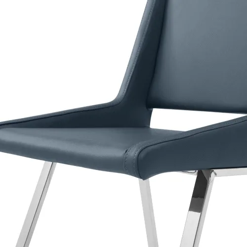 Vista 8 de ZURI Silla de comedor moderna Fiore en cuero sintético azul medianoche y cromo