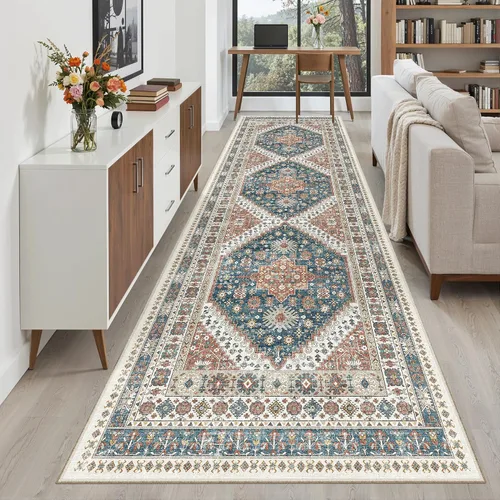 Vista 283 de Madane Alfombra lavable de 2 x 3 pies, alfombra de entrada pequeña, antideslizante, vintage, para entrada interior, alfombra de pelo bajo