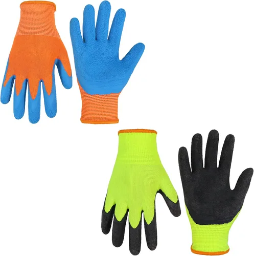 Vista 25 de HANDLANDY 3 pares de guantes de jardinería para niños sin látex, guantes de jardín para niños y niñas con revestimiento de nitrilo para niñas y Verde