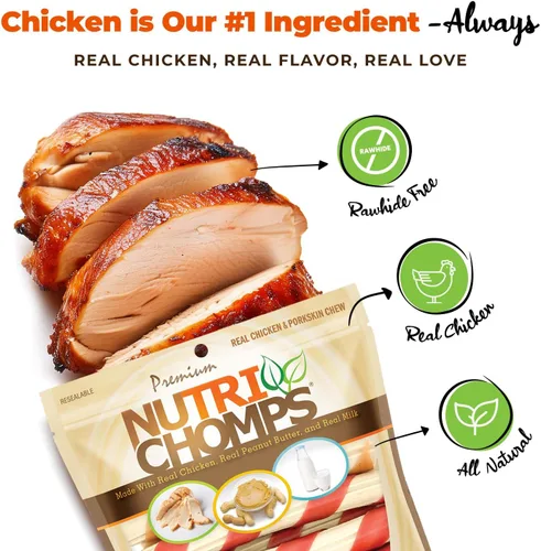Vista 2 de NutriChomps - Masticables para perros, giros de 6 pulgadas, fáciles de digerir, golosinas para perros sin piel cruda, saludables, 12 unidades, pollo