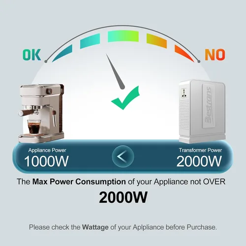 Vista 2 de Transformador elevador de 2000 W, convertidor de 110 V a 220 V, convertidor de voltaje resistente de 110 V-120 V a 220 V-240 V con dos tomas, Blanco