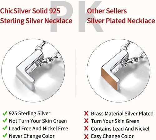 Vista 9 de ChicSilver - Collar de plata de ley 925 con inicial para mujeres y niñas, joyería de letras delicadas, para regalo personalizado (con caja de regalo)