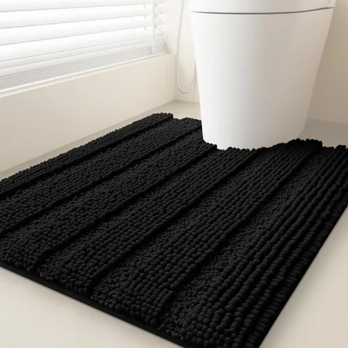 Vista 14 de ACCUMTEK - Juego de alfombras de baño a rayas beige de 3 piezas, ultrasuaves, antideslizantes de chenilla, alfombras de baño mullidas y absorbentes